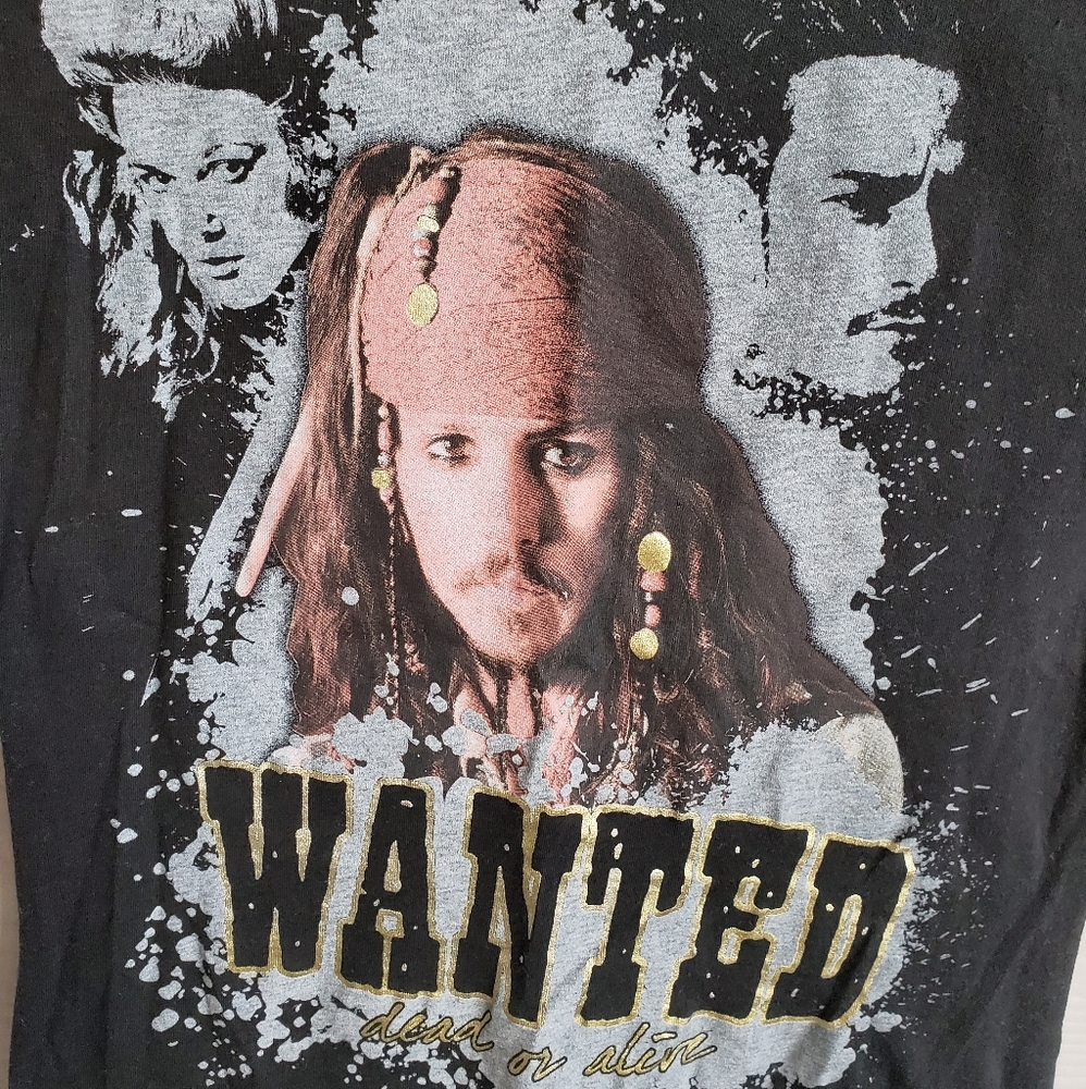 Disney Captain Jack Sparrow "WANTED dead or alive" Pirate T-shirt Top - Picture 13 of 16